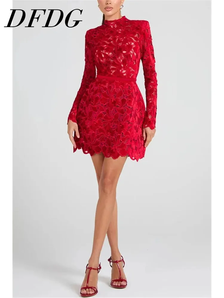 

DFDG Women's Spring Summer Turtleneck 3D Flower Bodycon Mini Dress Chic Formal Party Wear 2026 Trendy Feminine Fashion Dress