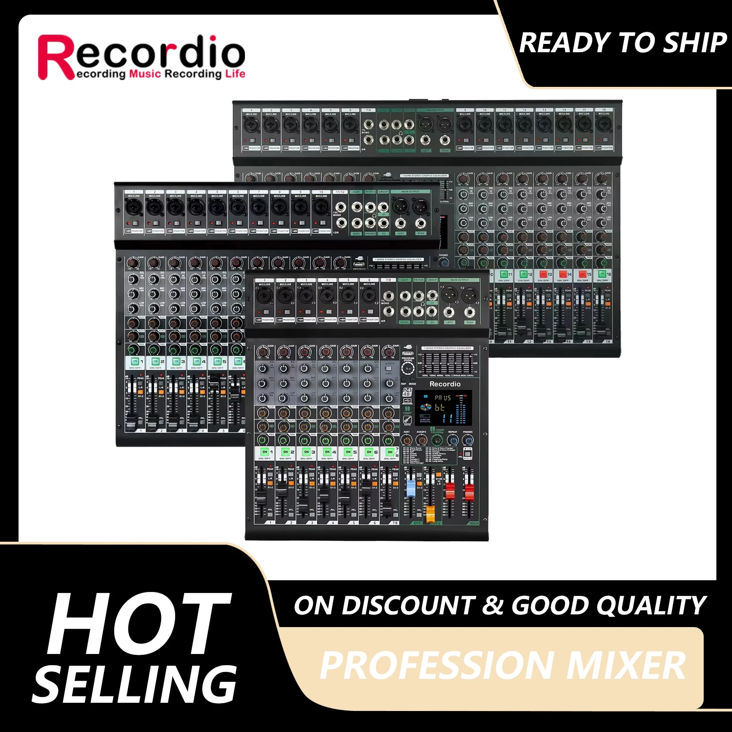 GAX-GS16 Professional 16 Channel 99DSP Mixer 7 Band Stereo Equalizer 48V Audio Project Mixer With MP3 USB Recording LED Display