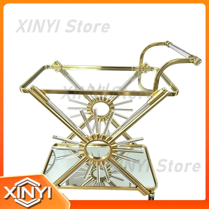 High-end Wine Cart for European Style Three-Layer Food Delivery Hand Push Dessert Tea Cart for KTV Birthday Cake Art