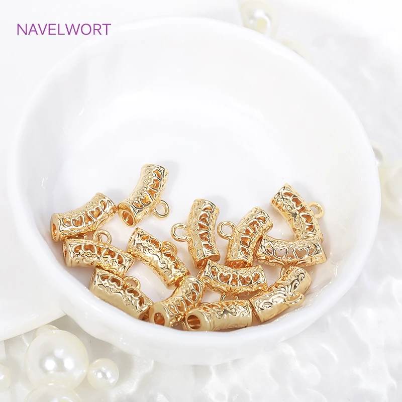 18K Gold Plated Brass Curved Tube Bead With Ring Metal Tube Beads Connector For Jewelry Making Supplies DIY Necklace Accessories