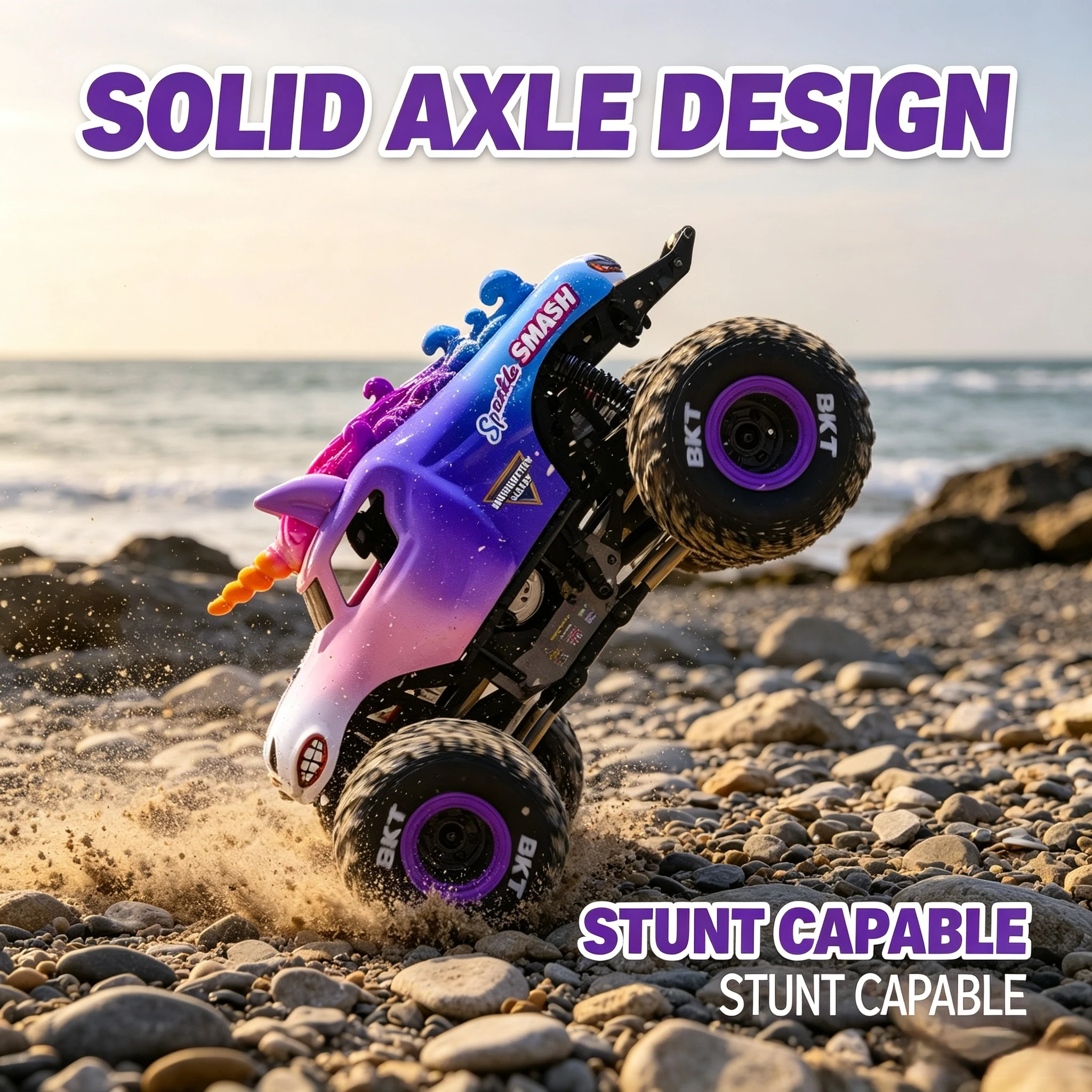 Losi 1/18 Mini LMT Sparkle Smash Unicorn RC Monster Truck, 4WD Solid Axle Electric Off-Road RTR Remote Control Car