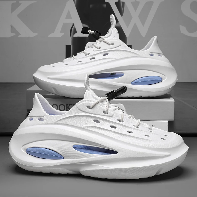 Men's Summer Outdoor Sports Beach Shoes Full Coverage Clog Shoes Anti-Slip Breathable EVA Flat Sandals with Holes Trendy Youth
