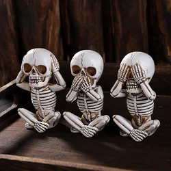 3pcs Baby Skulls Statue See No Evil Hear No Evil Speak No Evil Resin Funny Skull Office Desktop Ornaments Bookshelf Home Decor