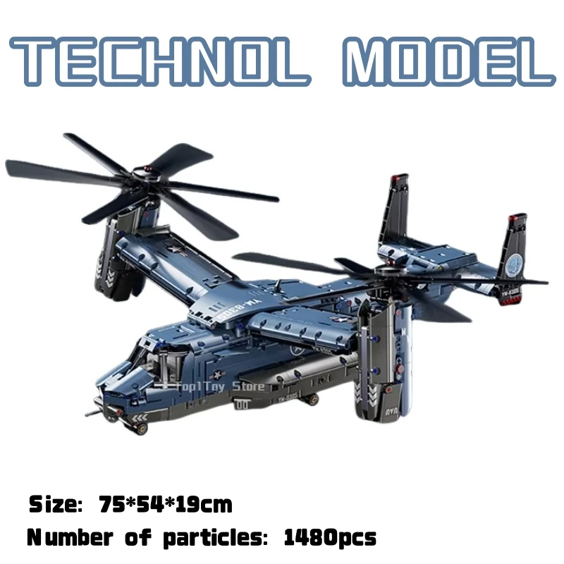 1480PCS In Stock Technical V-22 Tiltrotor Aircraft Helicopter Building Block Military Airplane Model Bricks Toy Gift Adult Kid
