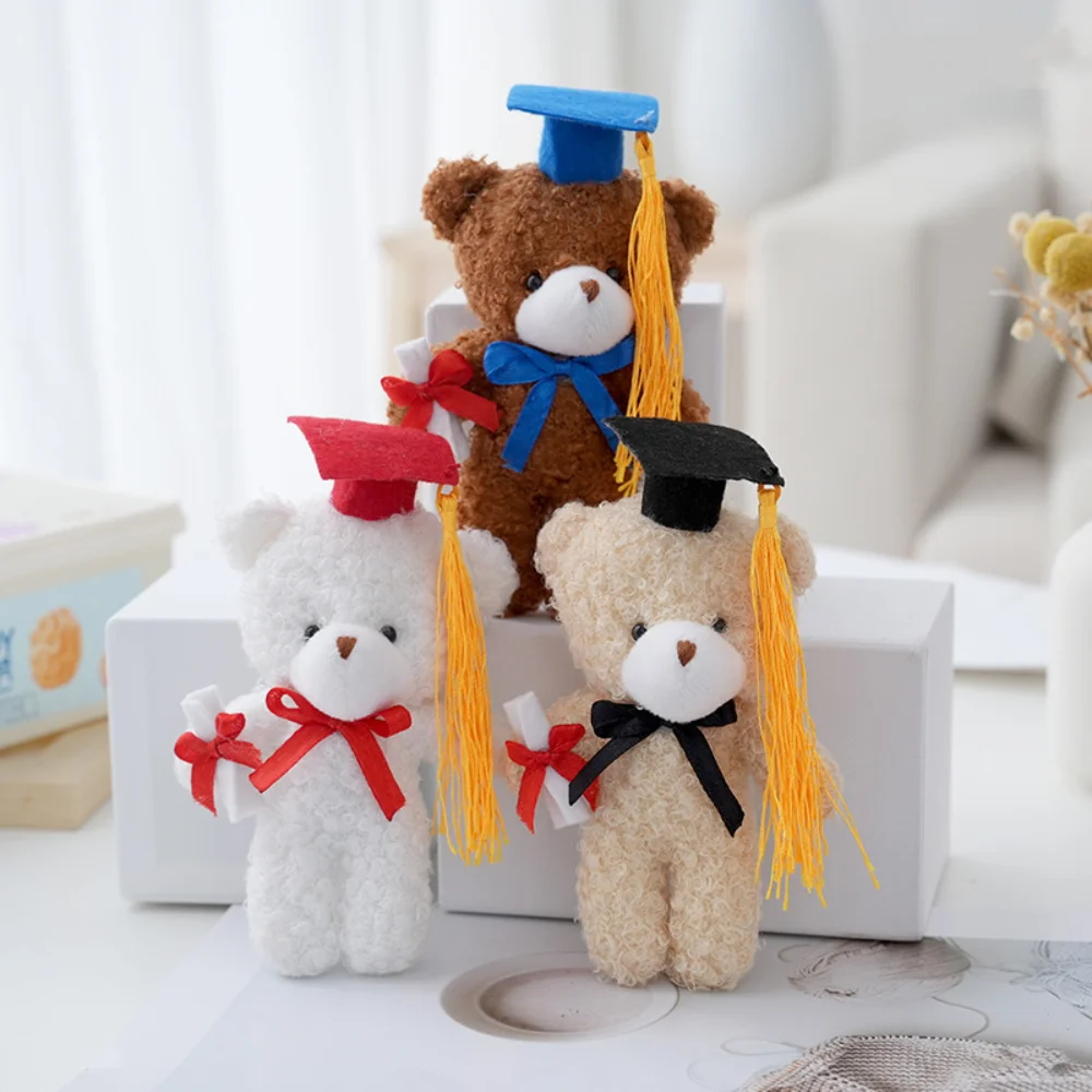 14cm Doctor Bear Plush Toy Teddy Bears Dr. Bear Graduation Bear Dolls Kindergarten Gifts Key Ring Cartoon Lovely Bear Kids