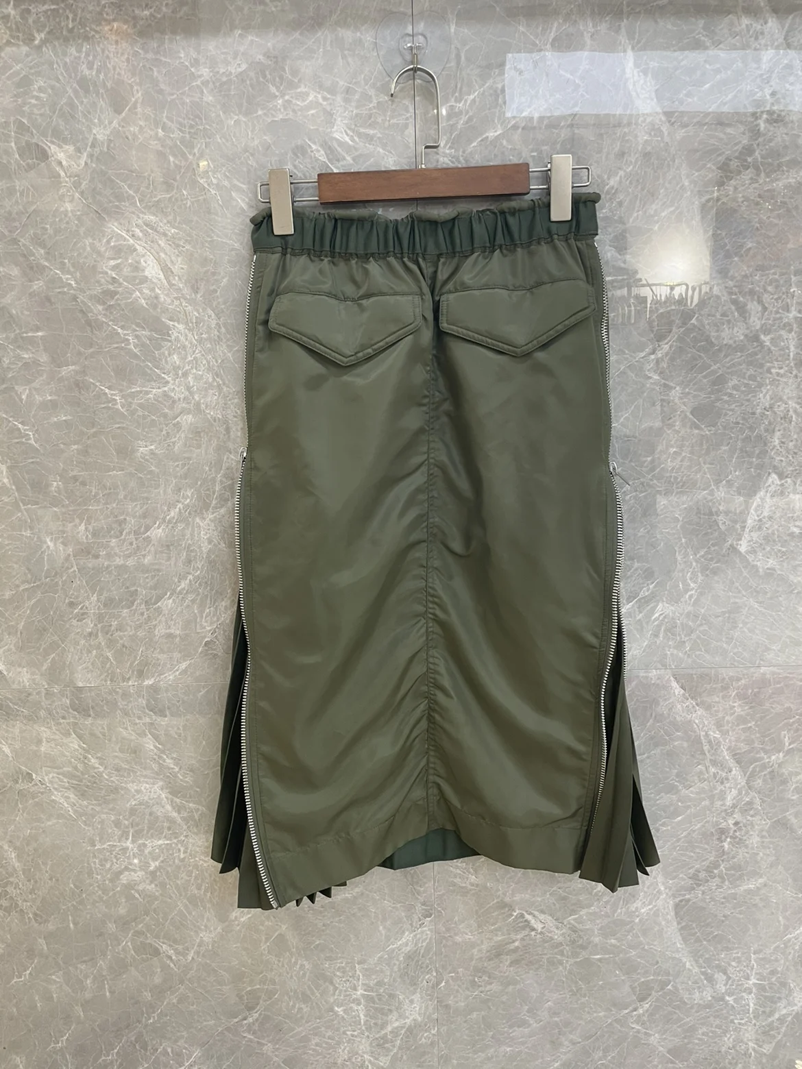 FOG SACAI Dstring-Plissee-Rock 2024, neuer SLE-Schlankheitsrock mit seitlichem Reißverschluss, Taille, Cinching-Wickelkörper, plissierter langer Rock