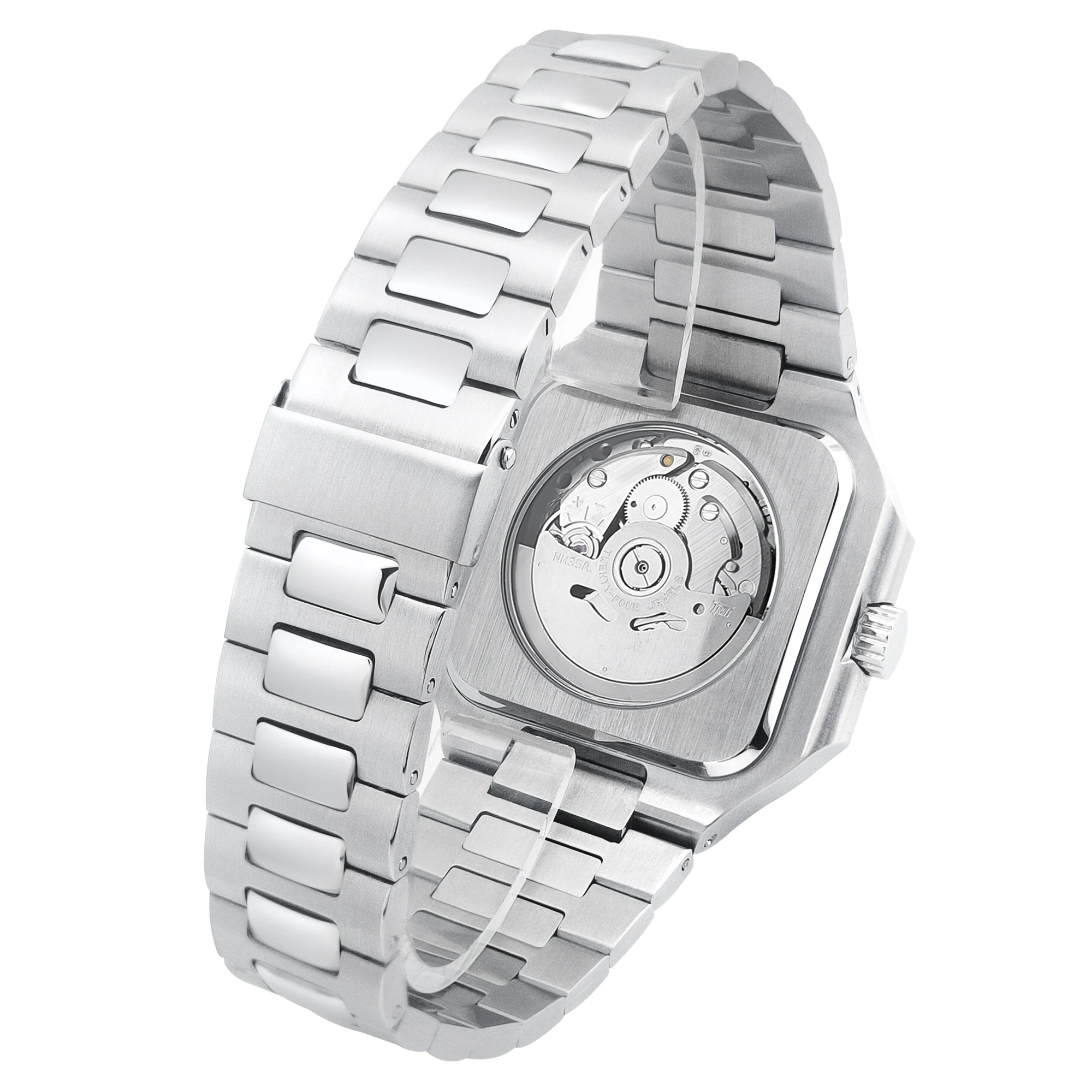 Relógio Corgeut 6032 quadrado de aço inoxidável 44,5 mm - safira, NH35 automático, 5BAR resistente à água, data