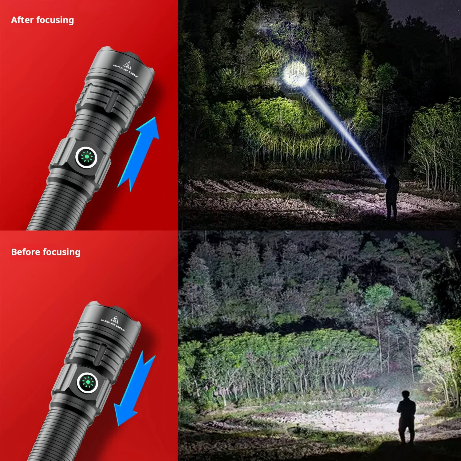 LED white laser strong light tactical flashlight Fixed bracket telescopic zoom Type C charging flashlight