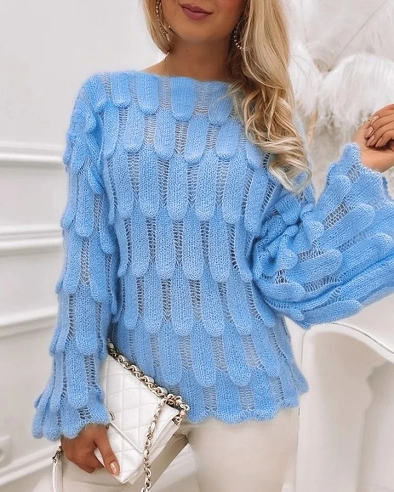 Cashmere Sweater Women 2024 Spring Autumn Nnew Solid Color knitted Sweater Retro Long Sleeve Hole Fringed Sweater Sexy Tops