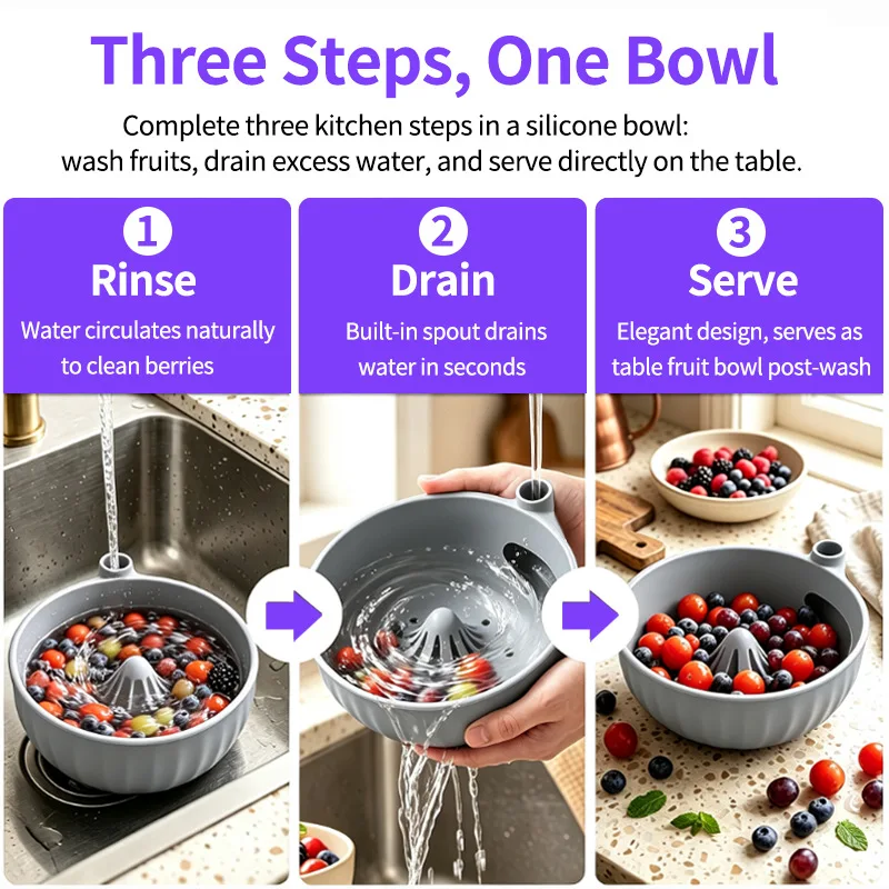 Swirling Berry Washing Bowl Self-spinning Fruit & Vegetable Washer With Drain 360° Vortex Cleaning Kitchen Colander Tool