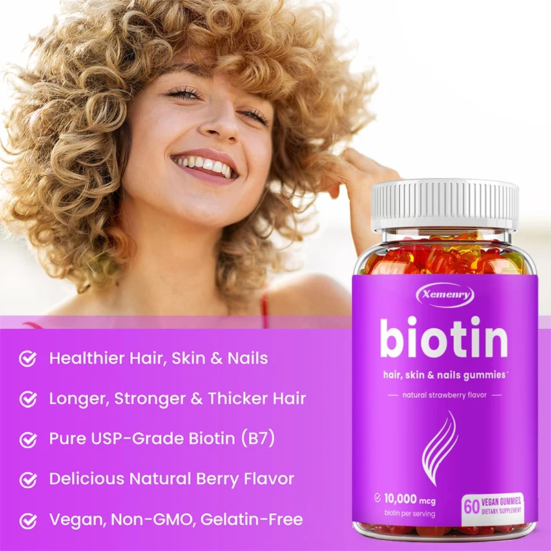 Biotin Gummies 10,000 Mcg - Promotes Hair Growth, Skin and Nail Health