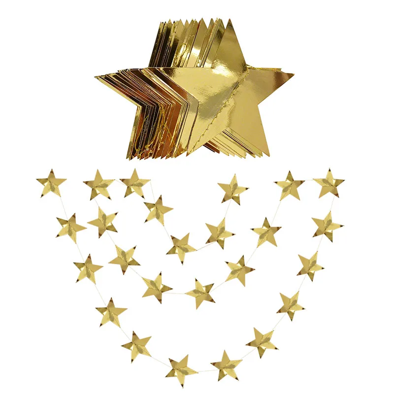 Guirnalda de estrellas de 4 M, 7 cm, 10 cm, estrellas de papel, banderines con purpurina para decoración de fiesta de cumpleaños, decoración de