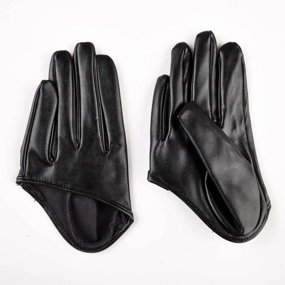 Sliver Tight Faux Leather Female Winter Lady Women Mitts Five Finger Mitten Half Palm Gloves Leather Gloves