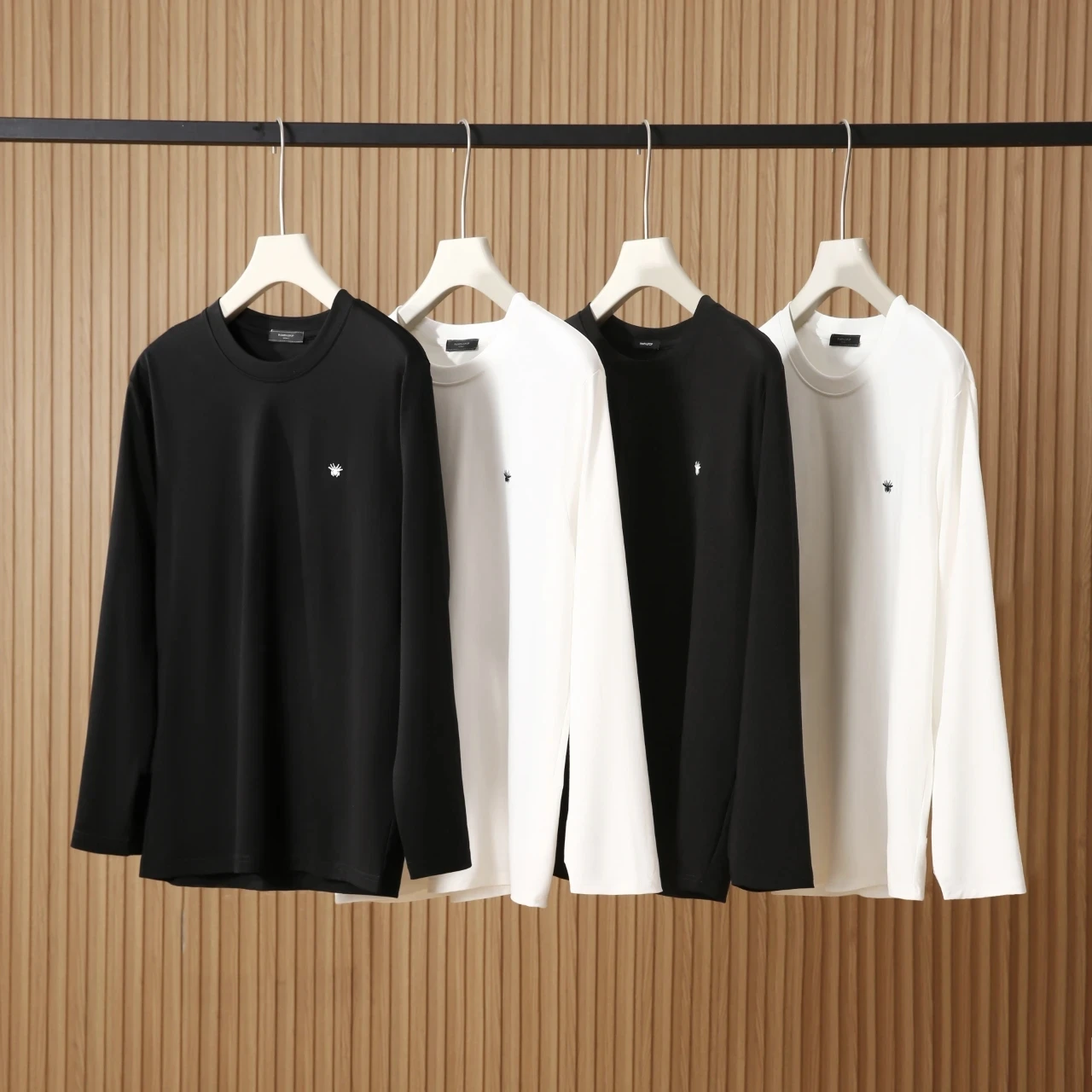 

Мужская классическая футболка с вышивкой в виде пчелы, однотонная, длинный рукав, весна-осень, новая, базовый слой, модная, из хлопка...