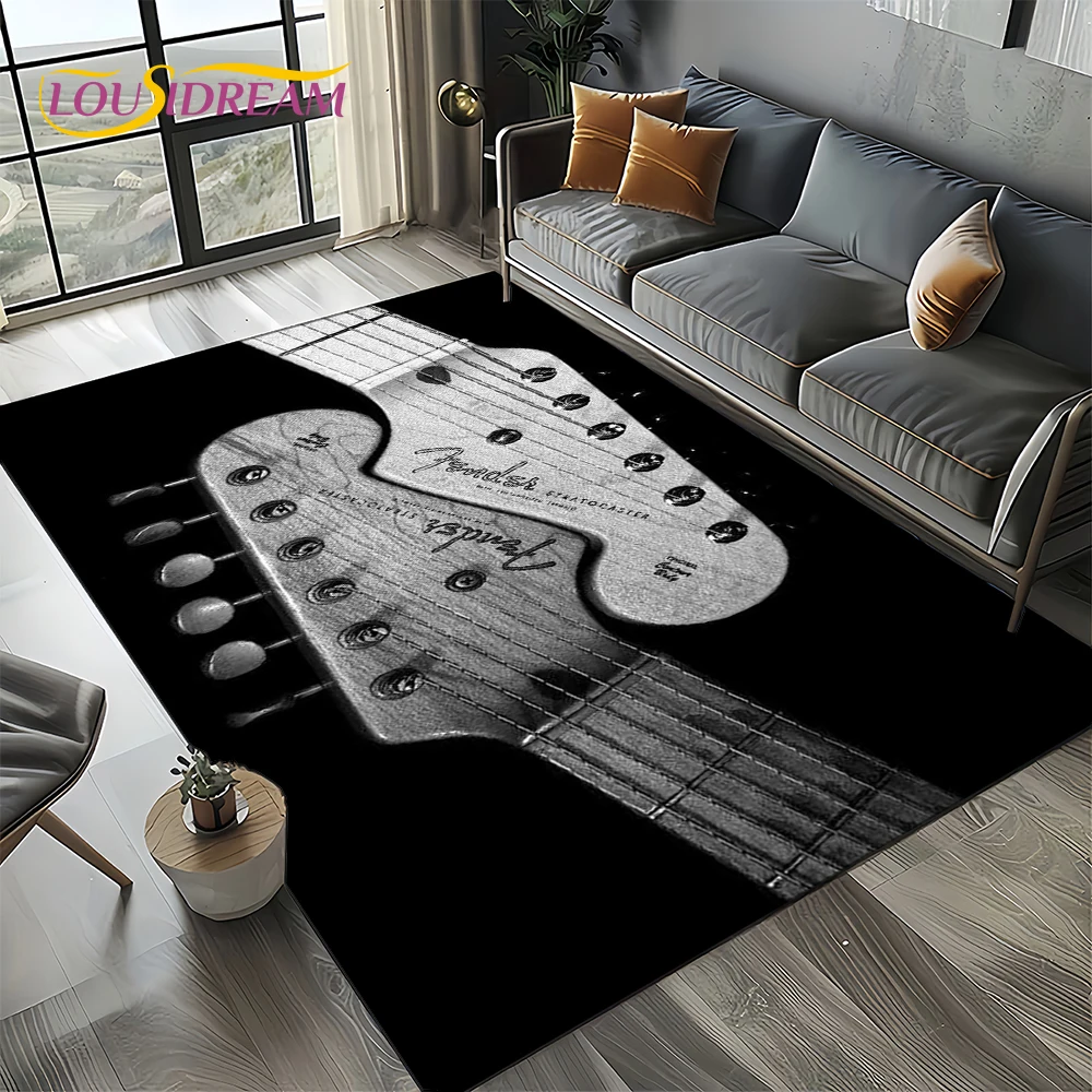 2025 New Style Fender Retro Guitar Instruments Music Carpet Rug for Living Room Bedroom Home Sofa Decoration,Non-slip Floor Mat