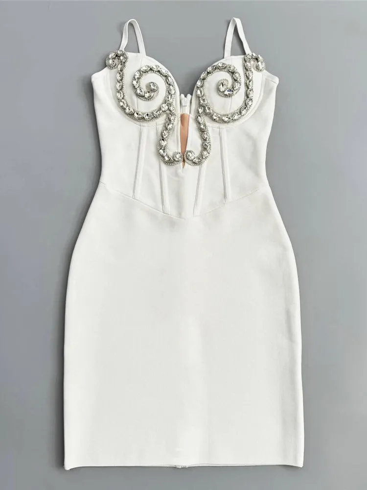 Ele Sexy Diamond Embedded Strapl Afslanken Dr Dames Hoge Taille Polymide Polyester Lente Zomer Herfst Dr