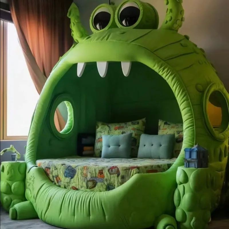 Large two-dimensional animal frog monster bed, leather fabric plush, light luxury minimalist cream wind bed
