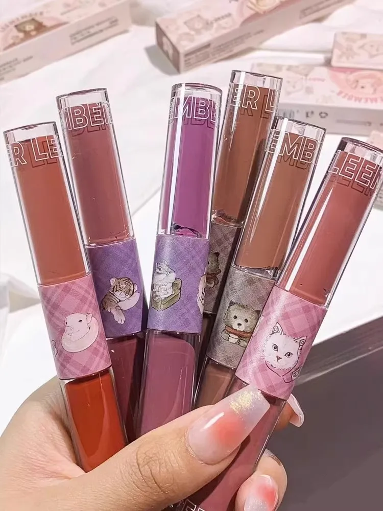 LEEMEMBER Double Head Cheese Mud One Lip Glaze Two Effect Matte Mist Solid Lip Honey Liquid Lipstick Moisturizing 4.4g Makeup