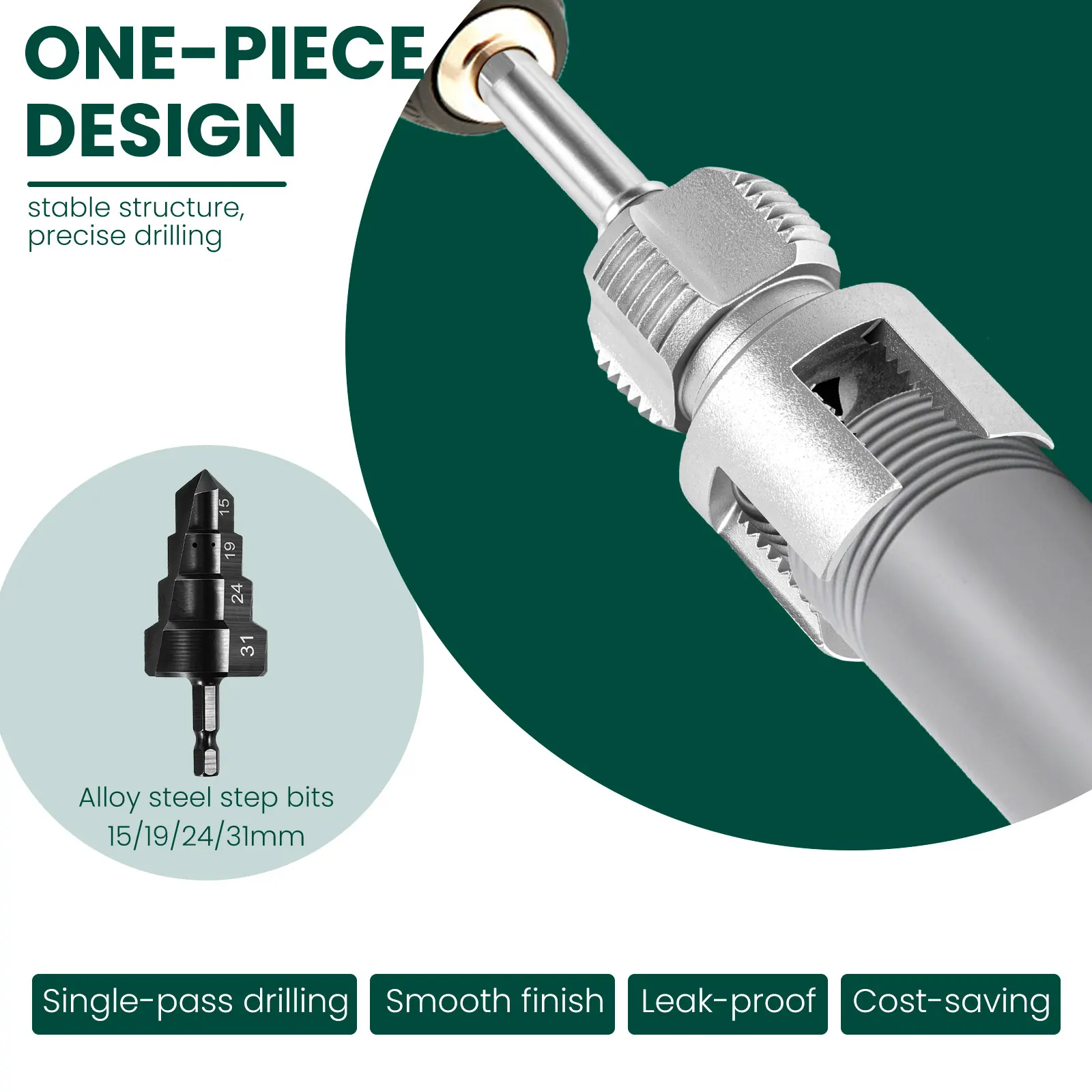 Pipe Threading Kit Burr Free Step Drill Bit Alloy Steel Hex Shank Tube Thread Cutter Set for 1/2 3/4 1 Inch PPR PE Plumbing view 3