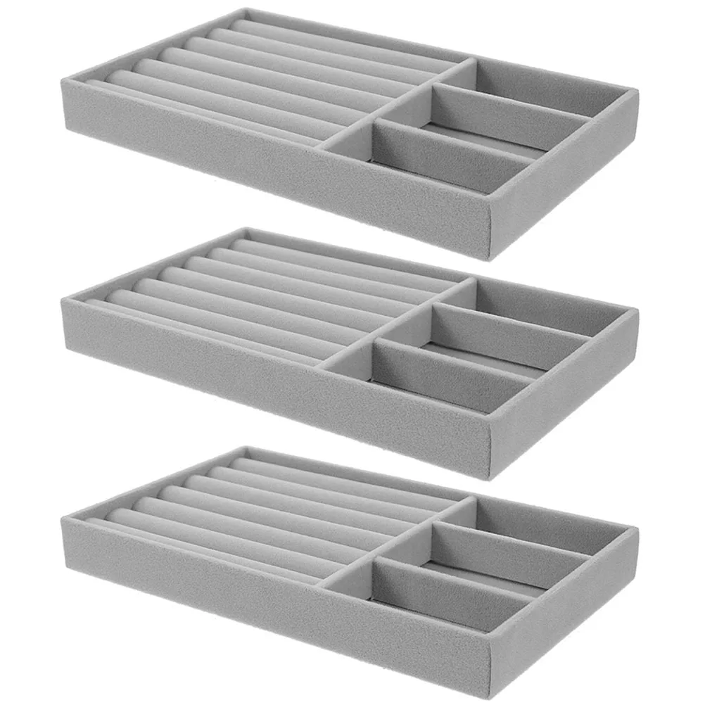 

3 Pcs Tray ganizer Velvet Display Case for Bracelets Jewelry Tray For Showcase Ring Necklace Storage Show Flannel Plate Holder