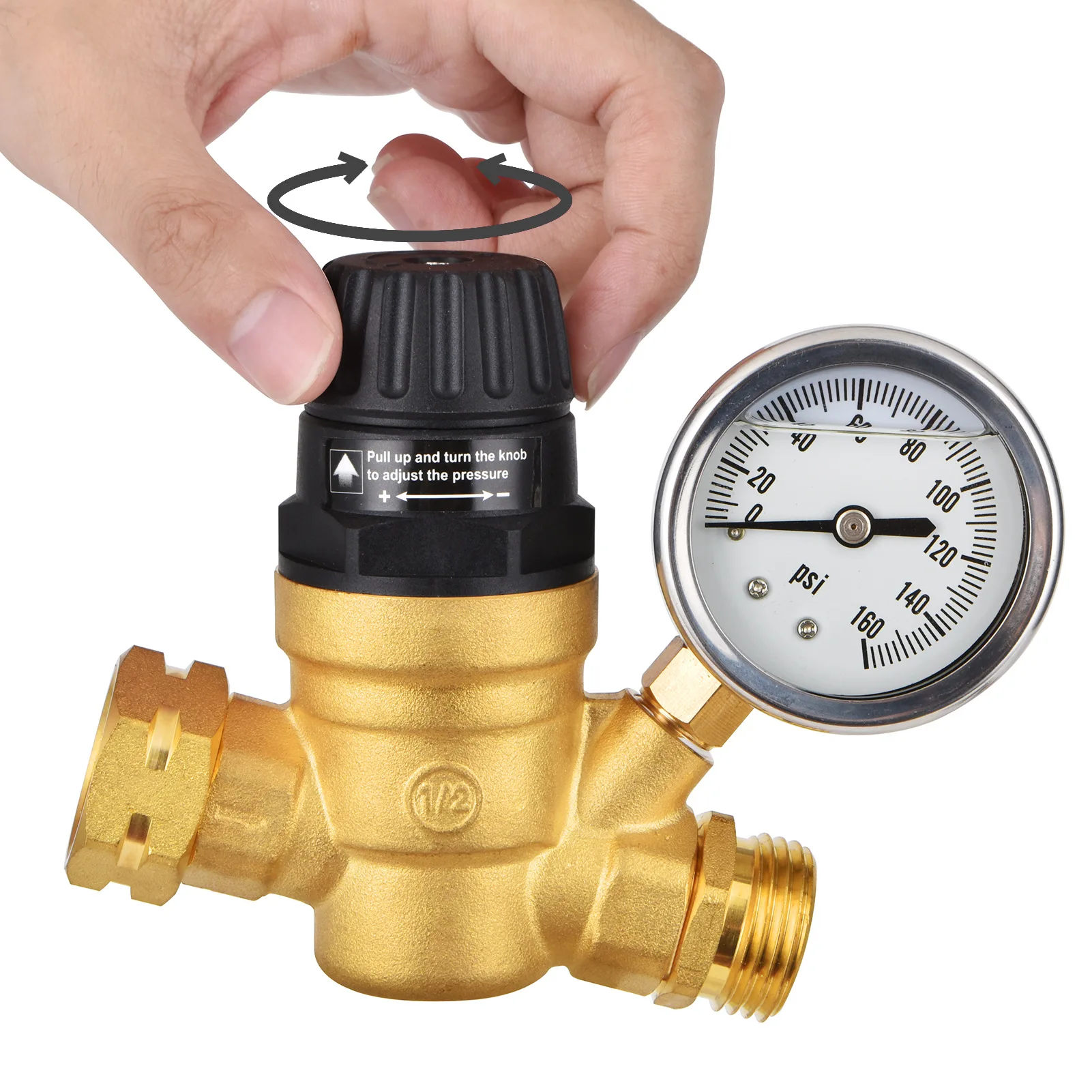 

3/4 Inch Pressure Reducing Valve Compact RV Pressure Reducer Valve with Gaug and 2 Filters for Camper/Garden Hose/Travel Trailer