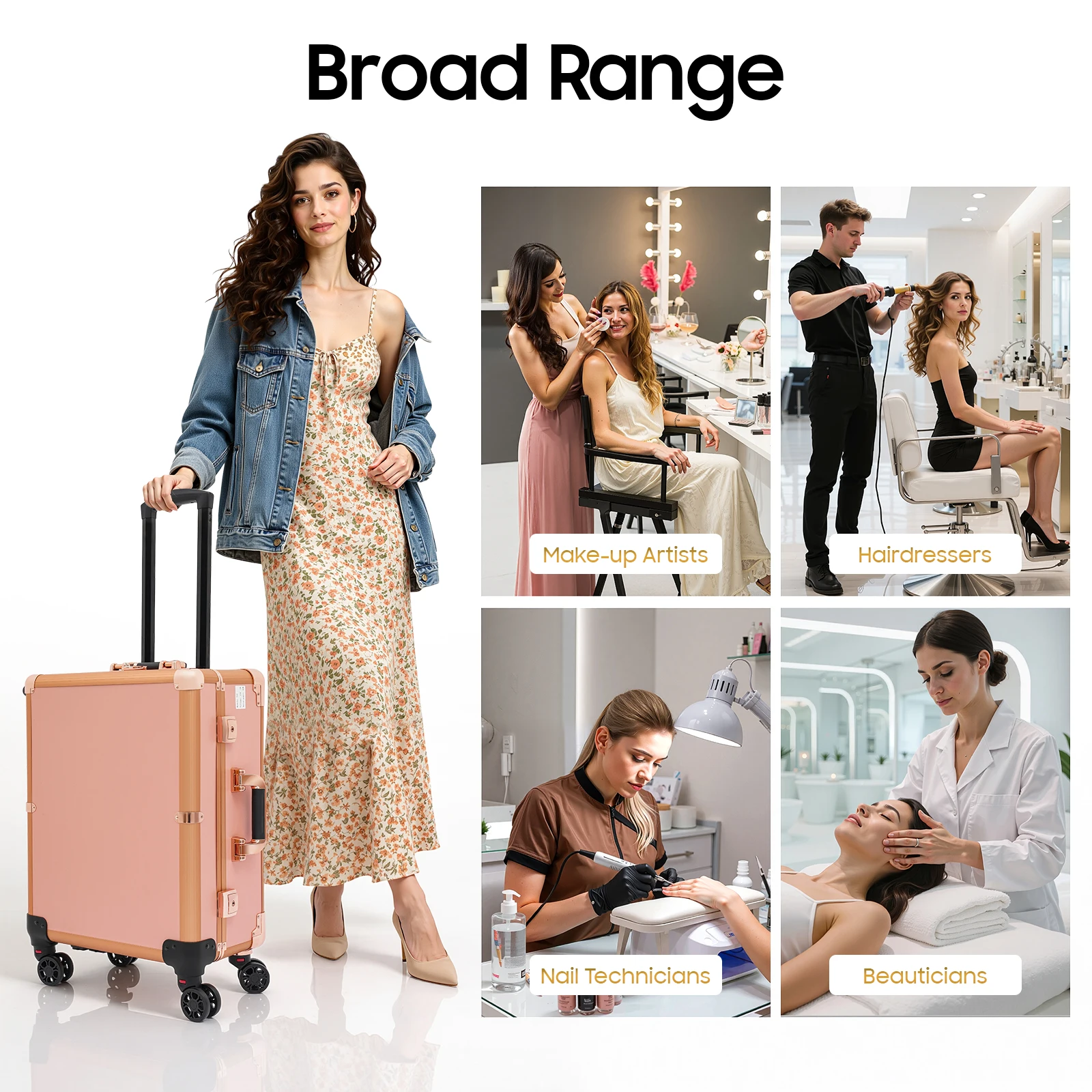 Professioneller Make-up-Koffer 3-stöckig 50kg Kapazität 8 LED-Lichter 3-stufig dimmbar Salon-Rollkoffer für Make-up-Künstler Friseur Nageltechniker Schönheit Rosa/Schwarz – Detail 8