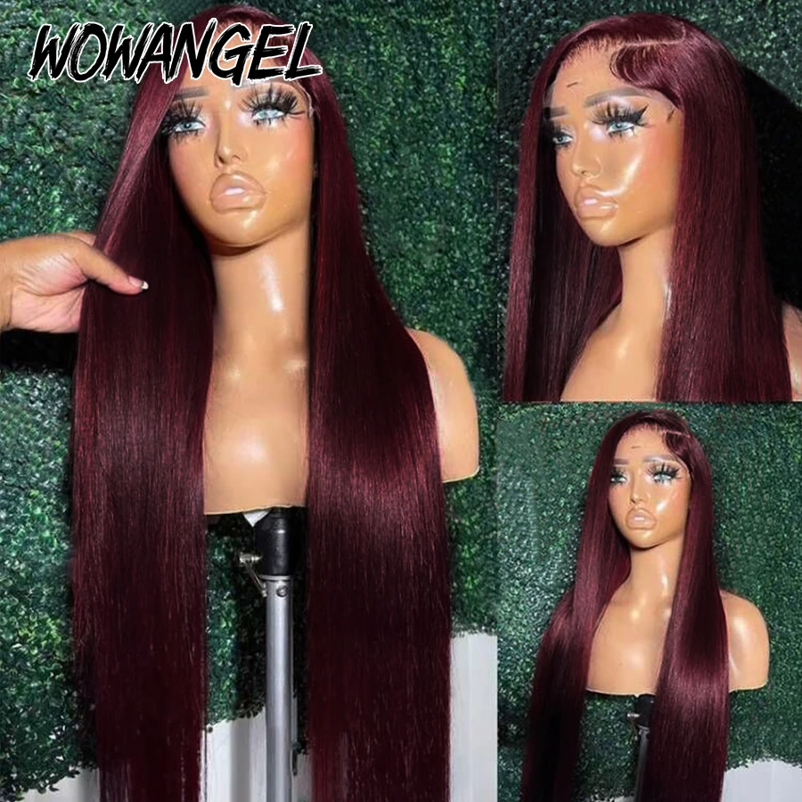 Wow Angel 99J Burgundy Pre-Plucked 13x6 HD Lace Front Human Hair Wigs for Women Straight Red Colored Skinlike HD Lace Front Wigs