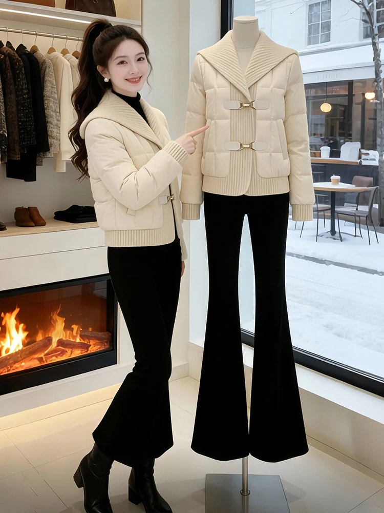 Warm Toned Fce Gefütterte Thiened Damen Daunenbaumwolle Jaet Unique Beautiful Sle Commute Korean Loose Fit Long Sve