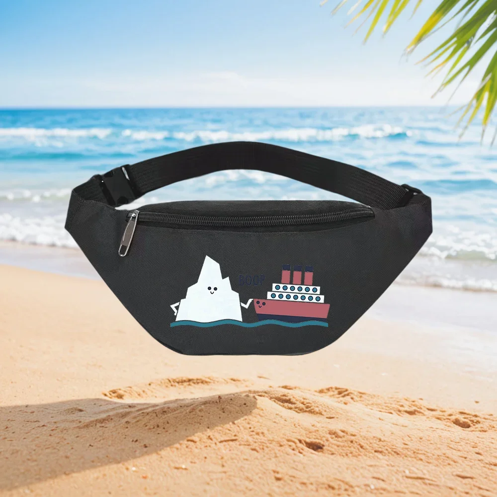 Cute Iceberg and Ship Cartoon Illustration Waist Backpack Crossbody Chest Bag Street Casual Sporty Fashionable Simple Unique Pri