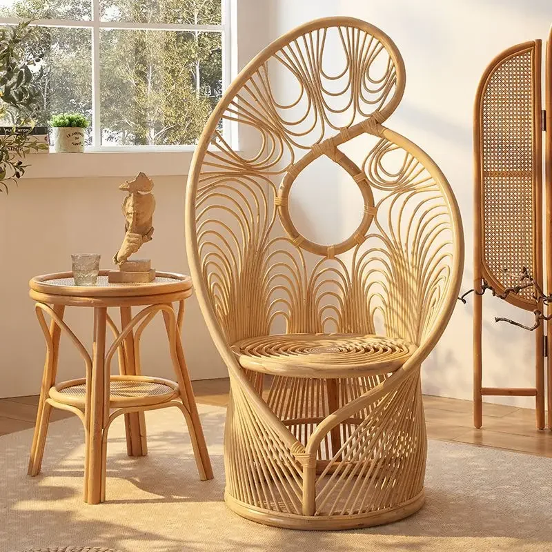 rt rattan chair Internet celebrity shooting props rattan, bed and breakfast high backrest phoenix chair phoenix tail