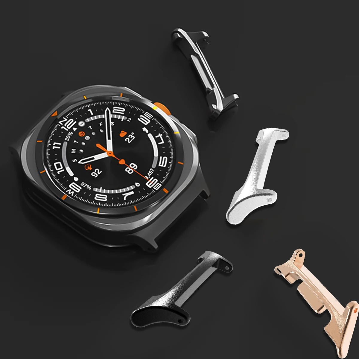 Novo 2 peças para samsung galaxy watch 8 pulseira de aço metal três contas conector nãorível pulseira de relógio compatível com relógios samsung
