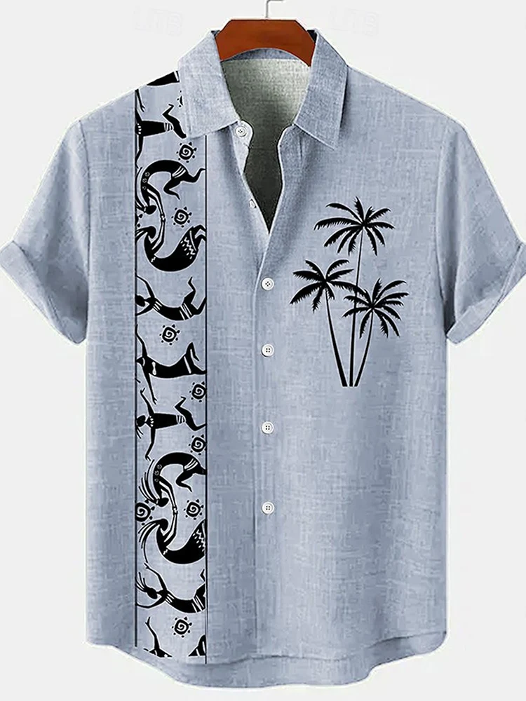 Summer Everyday Men\'s Casual Shirt, Vintage Style Tribal Print Men\'s Casual Short-sleeved Shirt, Pool Beach Party Hawaiian Shirt