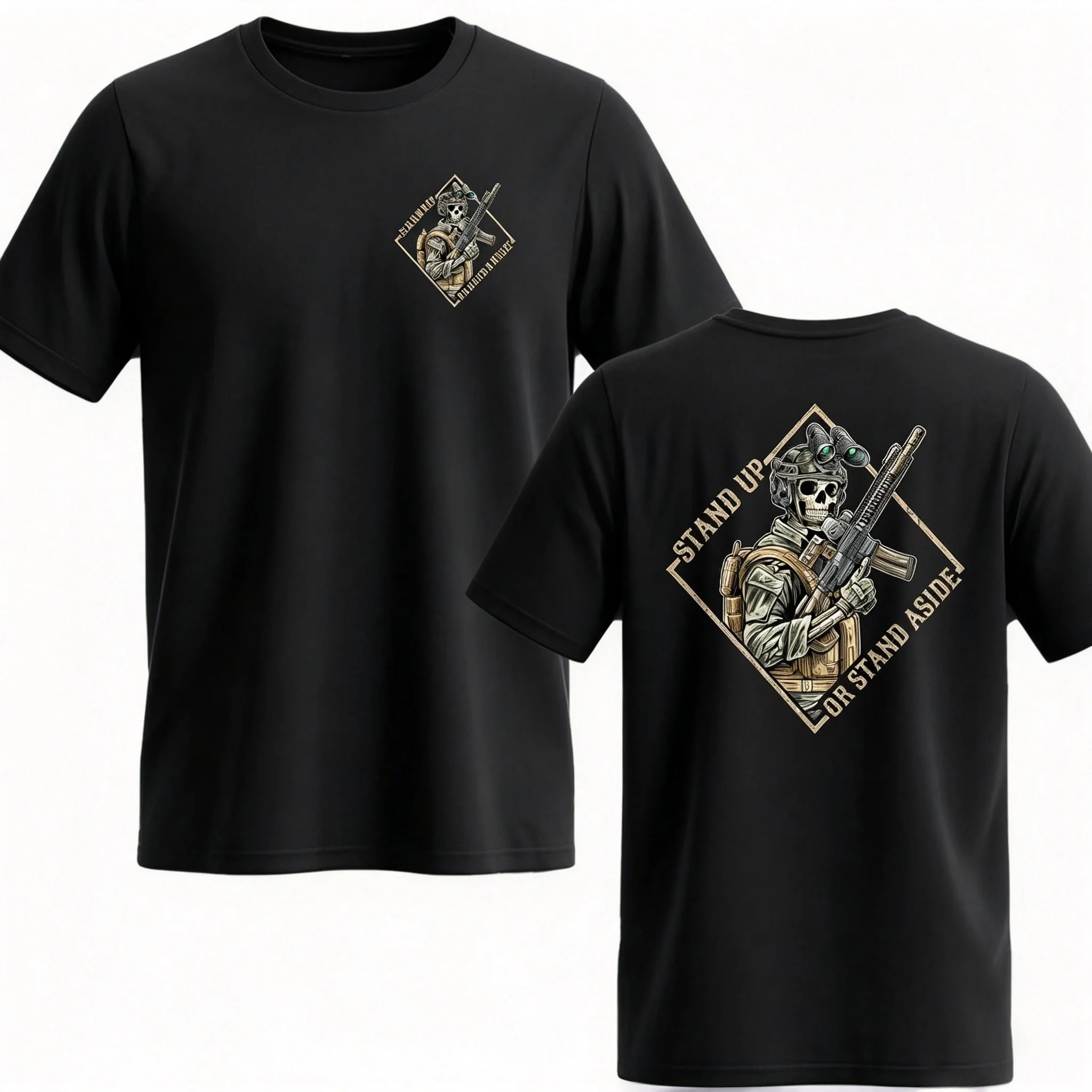 2026 New Tactical Family Matching Oversized Unisex T Shirt Tactical Skeleton Warrior Print Mini Logo Short Sleeve Streetwear Tee