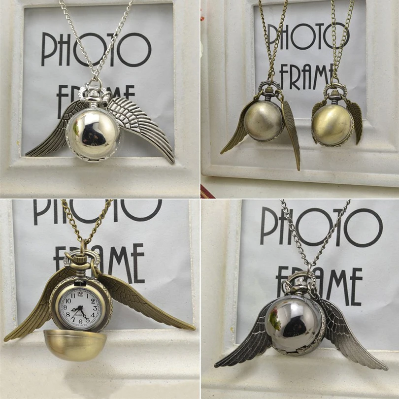 นาฬิกาพกสำหรับผู้ชายและผู้หญิงสไตล์วินเทจน่ารักขนาดเล็กบอลควอตซ์มีปีกสีบรอนซ์สายโซ่นาฬิกาสำหรับเด็กของขวัญ