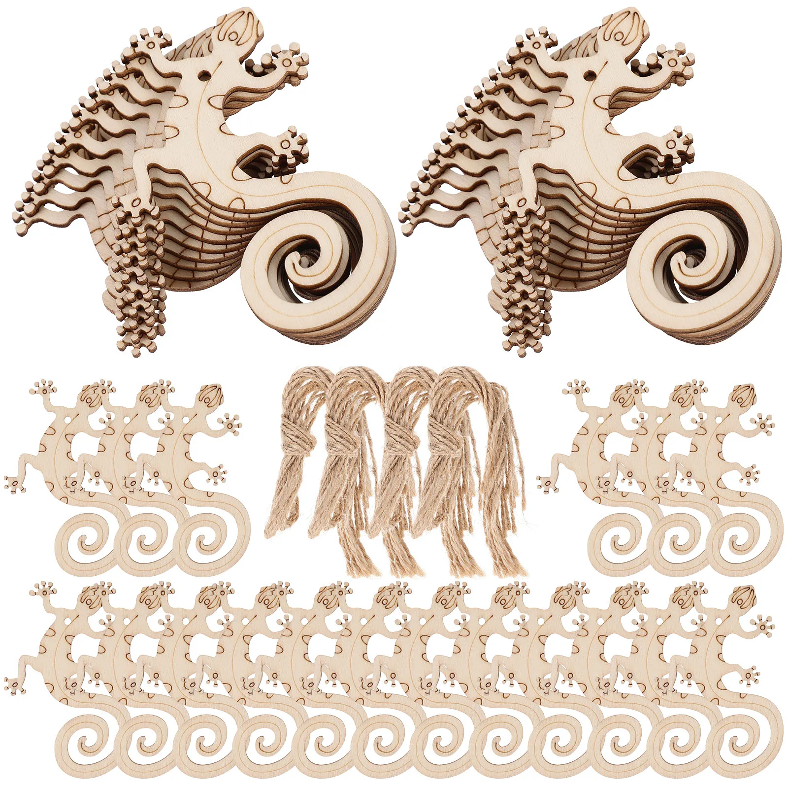 

50 Sets Wood Chip Painting DIY Crafts Blank Graffiti Cut Out Child Wooden Lizard Slices Project Home Decor Sewing Tools