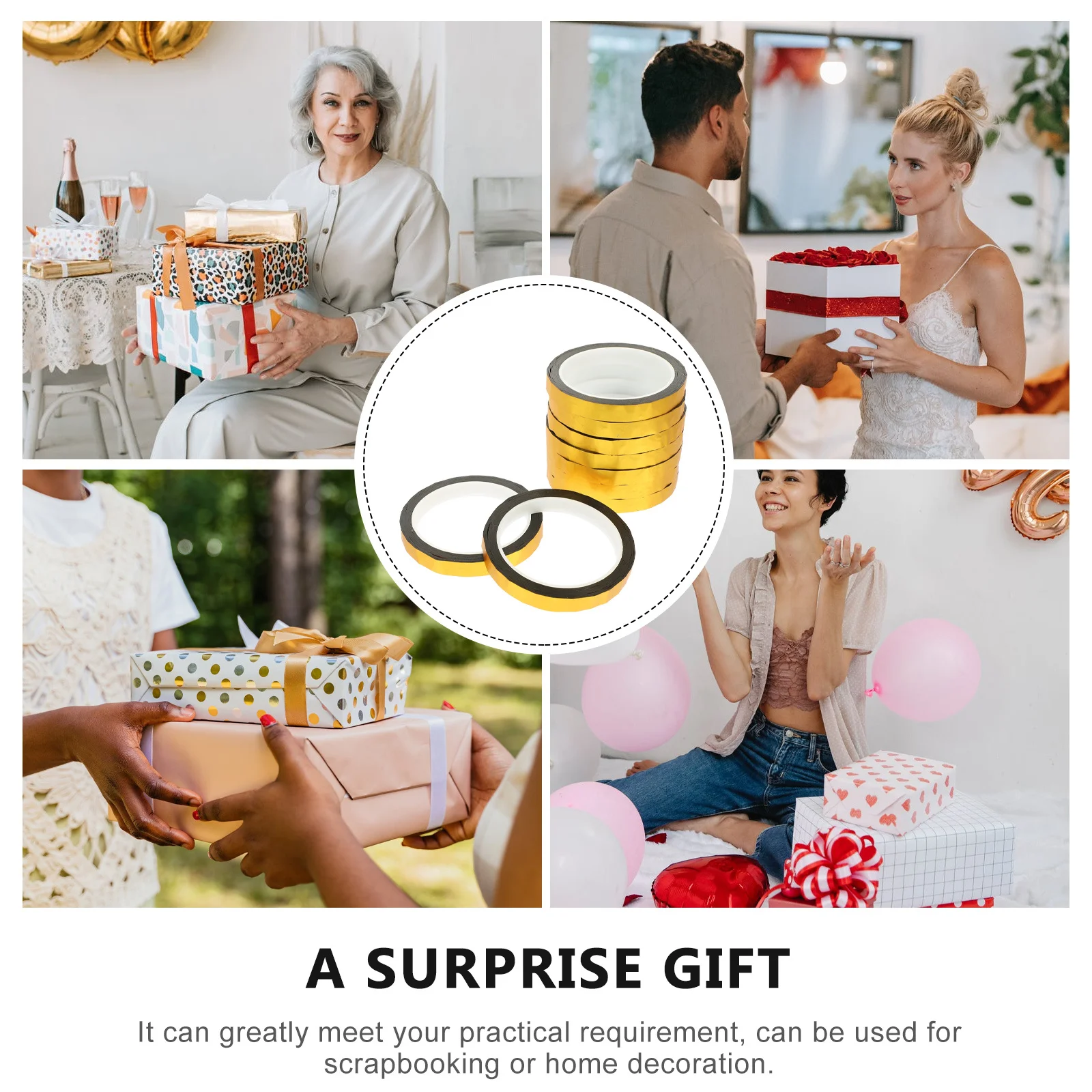 

9 Rolls Gold Craft Tape Strong Reliable Non Deformable for DIY Projects Scrapbooking Gift Wrapping Car Boat Trim Decorative Self