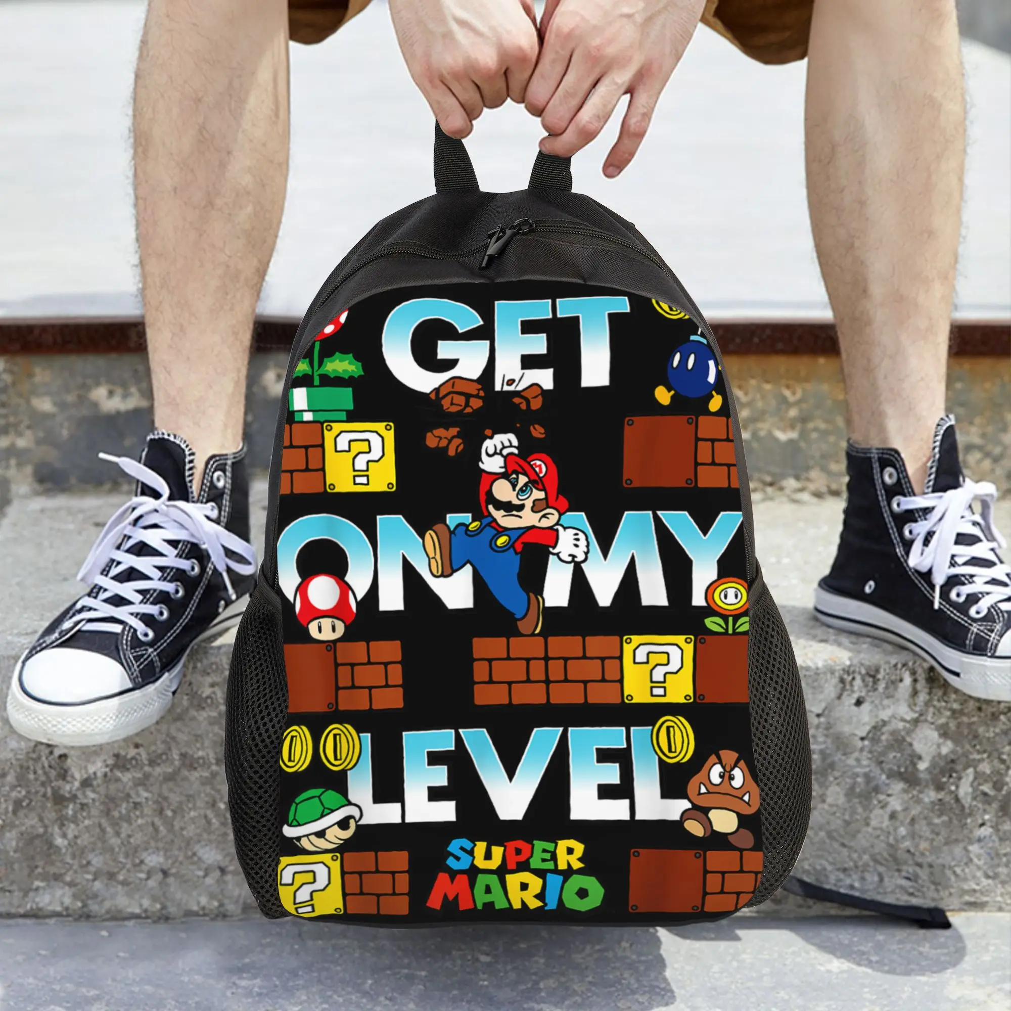 Mochila para mujer con estampado de Super Marios Get On My Level Game Play, mochila escolar clásica para estudiantes, mochila para ordenador portátil, mochila para niños y niñas