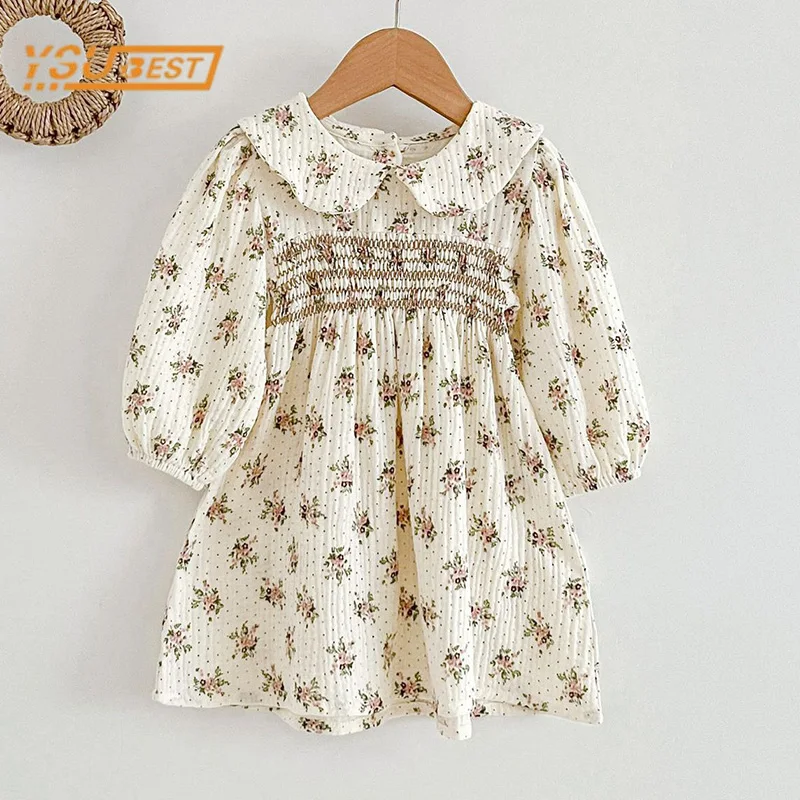 Spring Autumn Kids Baby Girls Long Sleeve Sweet Flower Printing Princess Dress Casual Baby Girls Dress Children Clothes Dress