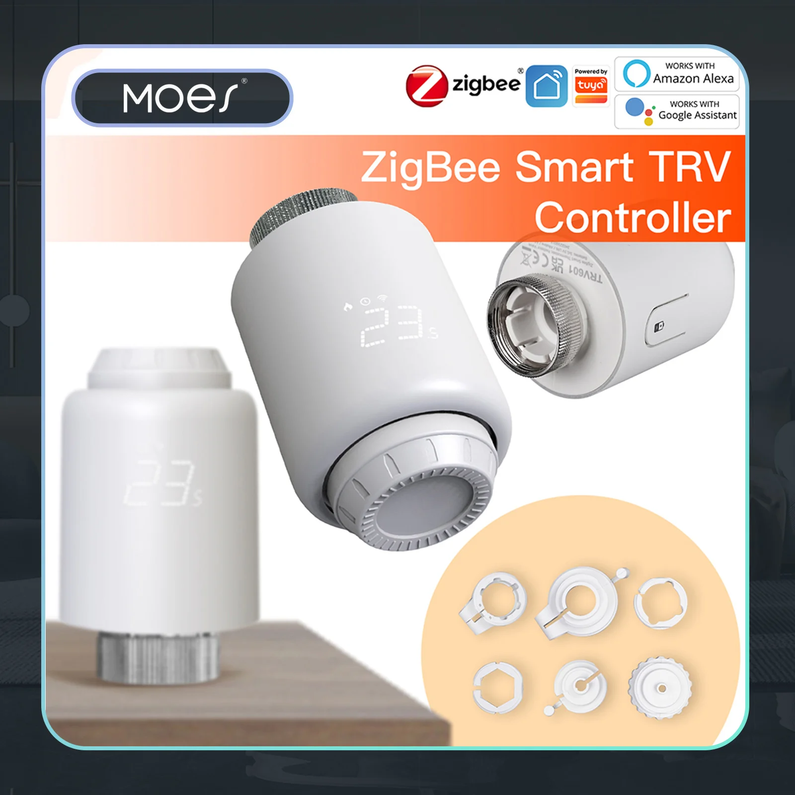 MOES Tuya ZigBee Válvula termostática para radiador SmartLife Controlador de temperatura de aquecimento remoto sem fio Controle de voz Alexa