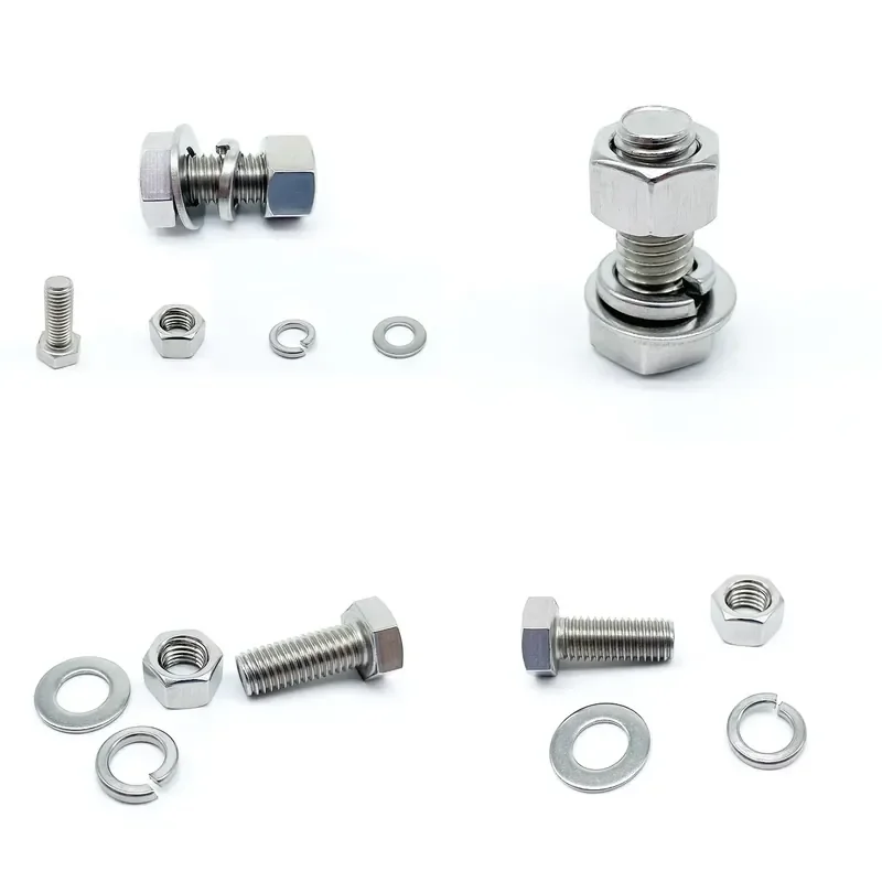 Stainless Steel Hexagon Bolt Set with Nuts Flat Washers and Spring Washers