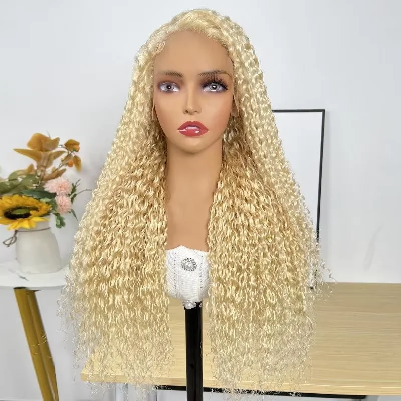 

613 HD Lace Frontal Wig 13x6 Blonde Water Wave Blond Remy Human Hair 13x4 Lace Preplucked Brazilian Colored Curly Wigs for Women