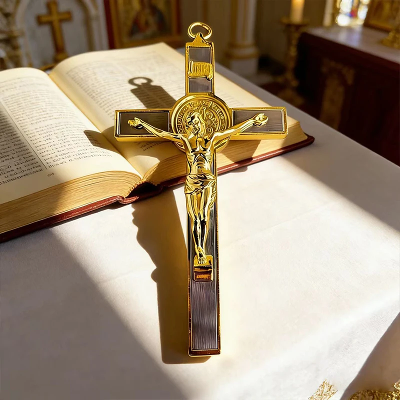 Neues 2026 Premium Zweifarbiges Katholisches Kruzifix mit St.-Benedikt-Medaille für die tägliche Andacht und als spirituelles Geschenk für die Heimdekoration – Detail 16