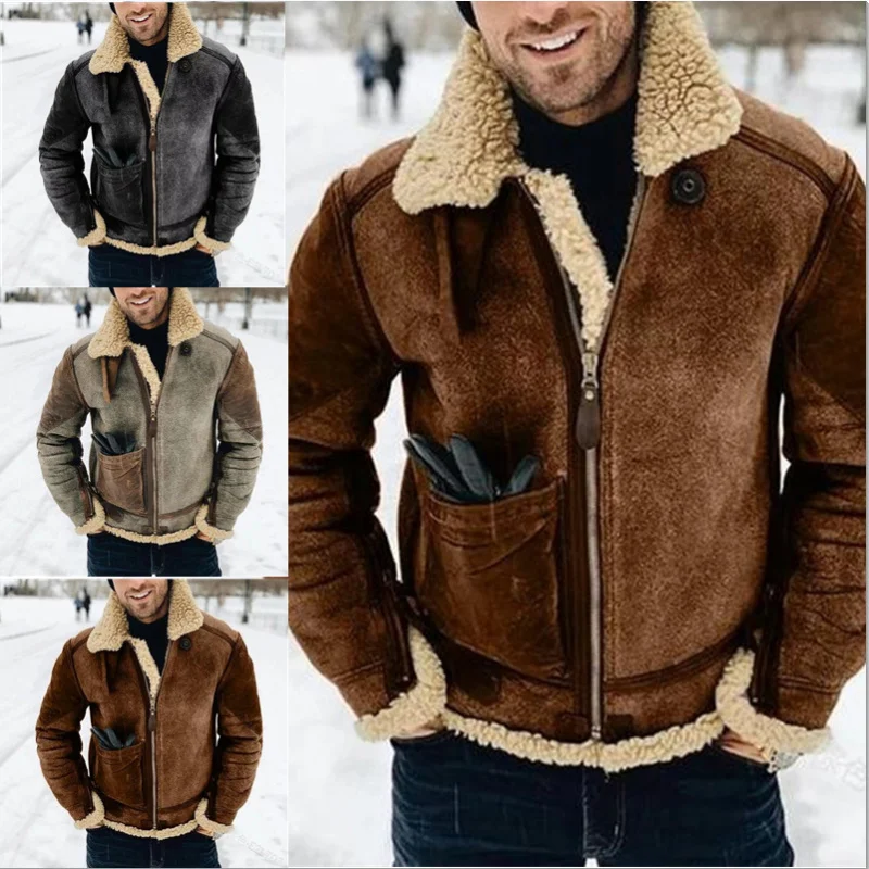 

New Faux Fur Men's Coat Winter Warm Fur Integrated Jacket Independent Station Padded Lapel Contrast Color