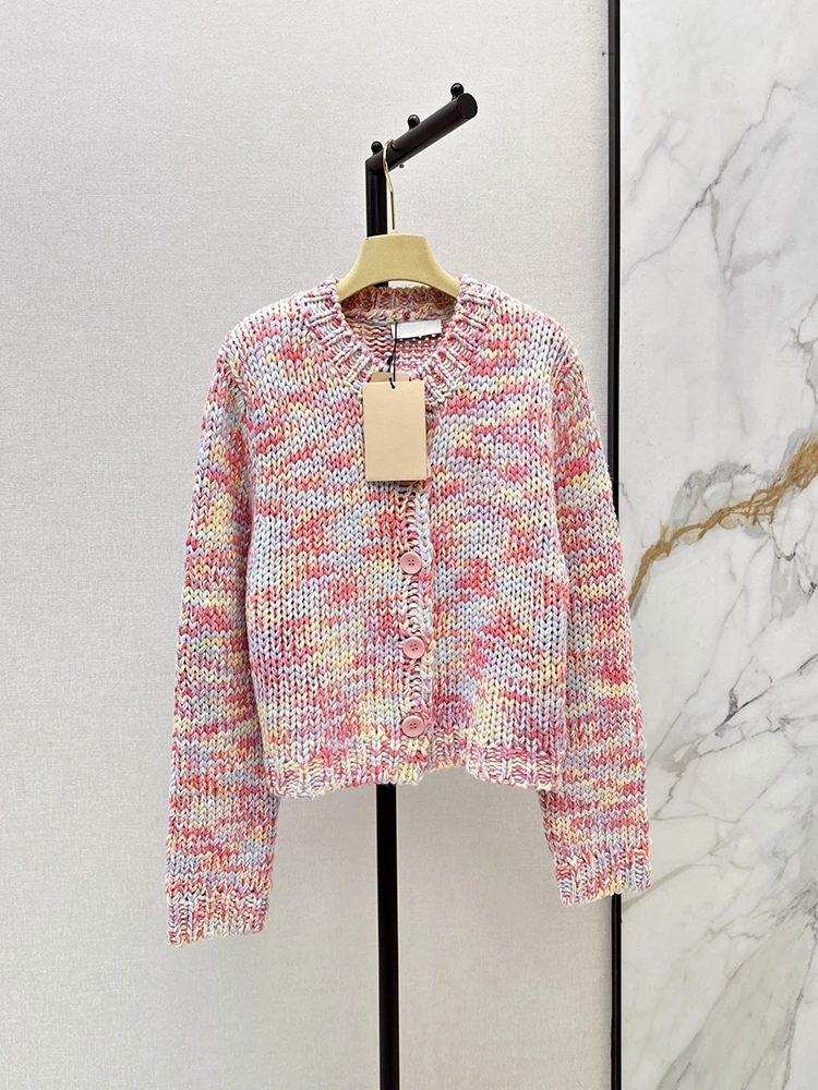 Autumn Winter Fashion Daily Macaron Knitting Needle Casual Cardigan Women's O-Neck Single Breasted Long Sleeve Loose Sweaters