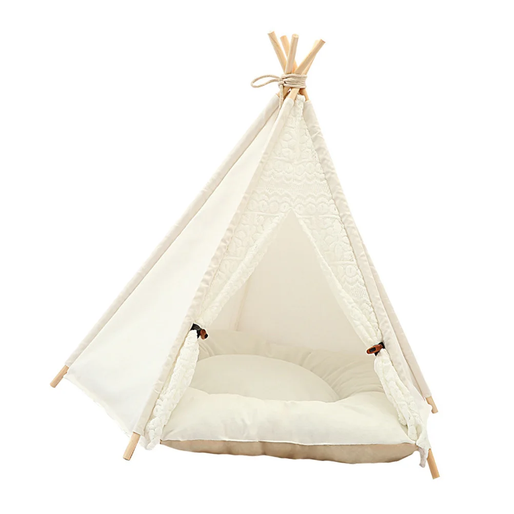 1pc Tent House Foldable Cat Nest With Sisal Scratching Post Durable Cotton Canvas Light Blocking Sleeping Space For Dog Triangle
