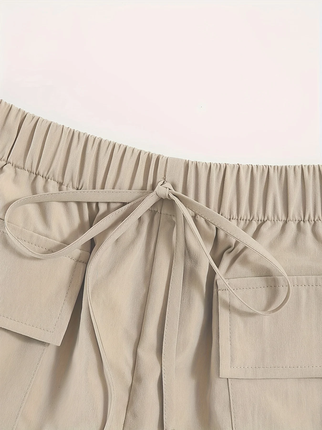 Damskie szorty khaki oversize z tkanej tkaniny na lato z kieszeniami, khaki