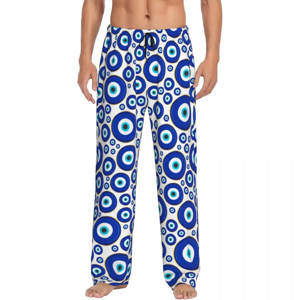 

Custom Nazar Turkey Evil Eye Symbol Pattern Amulet Pajama Pants for Men Sleepwear Lounge Sleep Bottoms Stretch with Pockets