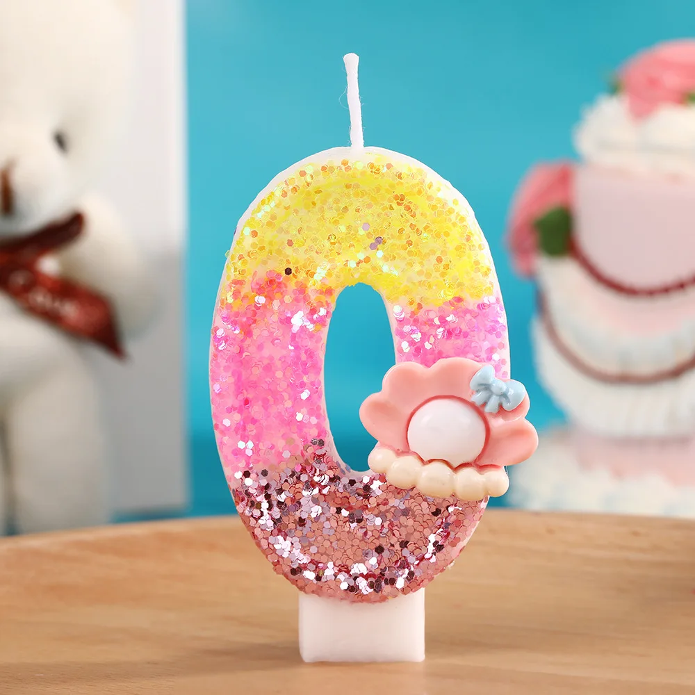 Flower small bow-shaped numbers candles, yellow, pink, rose three-color candles, party gifts, birthday and anniversary candles