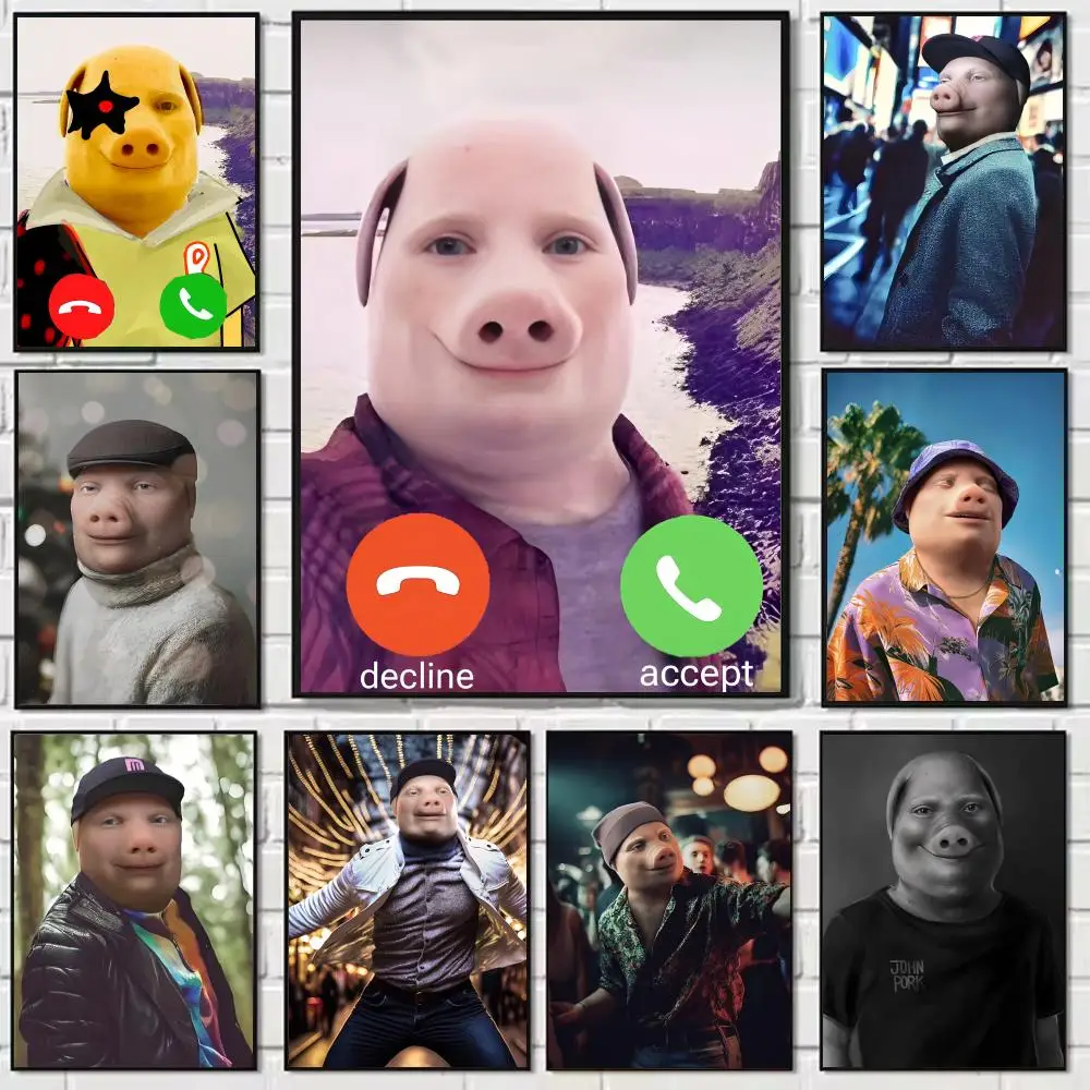 

Cute J-john Pork Painting Calligraphy Modern Waterproof Wall Art Print For Home Living Room Bedroom Office Interior Decor