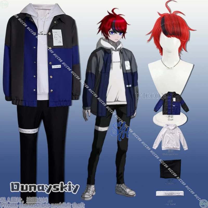 

Game The Hundred Cosplay Sumino Takumi Black Dark Blue Coat White Hoodie Punk Y2k Uniform Pants Wigs Halloween {Amanda Cos}